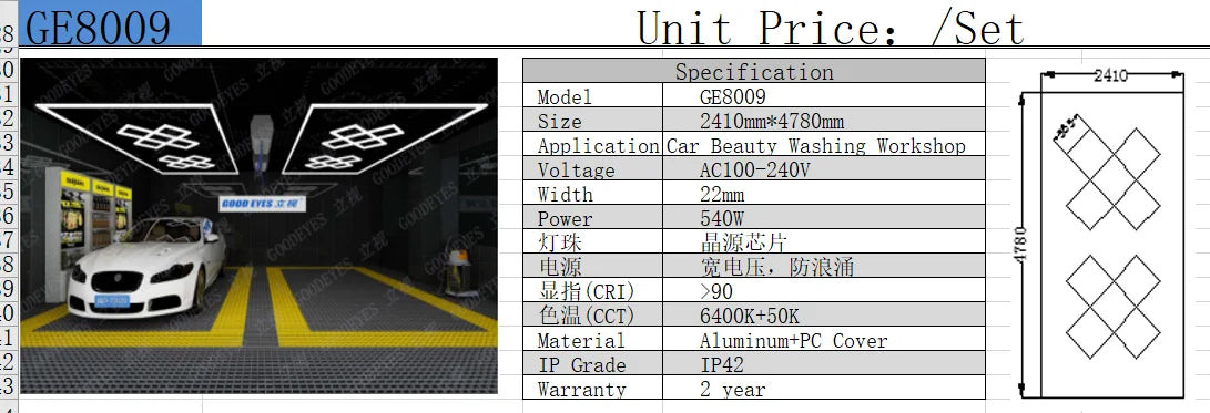 2.41*3.5M with Outline Hexagon Led Garage Lamp Inspection Hexagon Panel Light for Ceiling Wall Detailing Studio Poshing Workshop