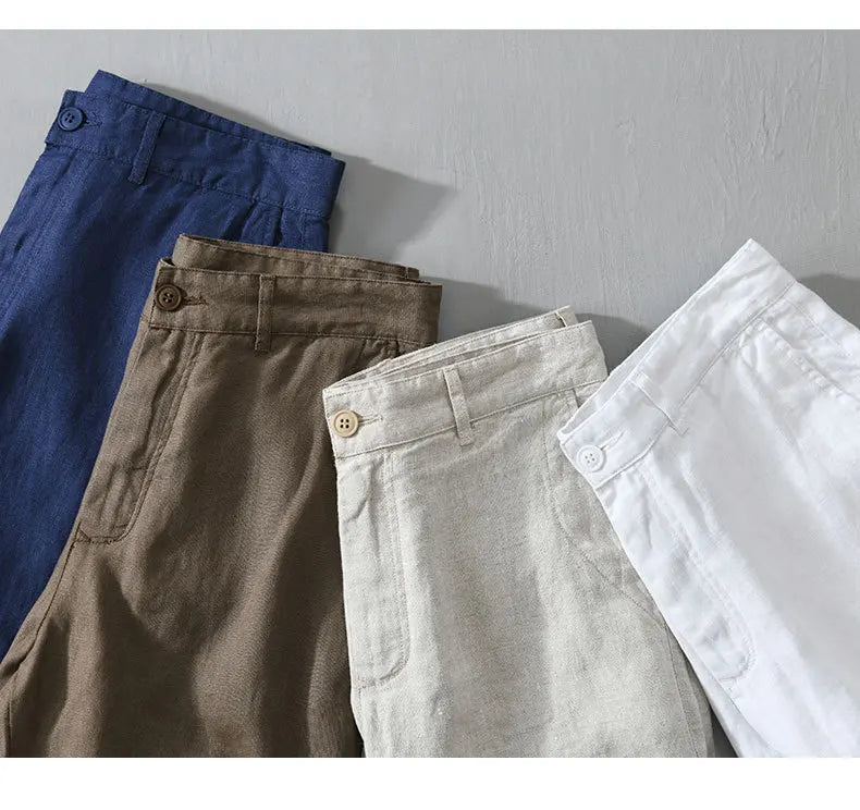 Summer New 100% Linen Casual Shorts Men Clothing Slim Solid Color Streetwear Pants Oversize B8216