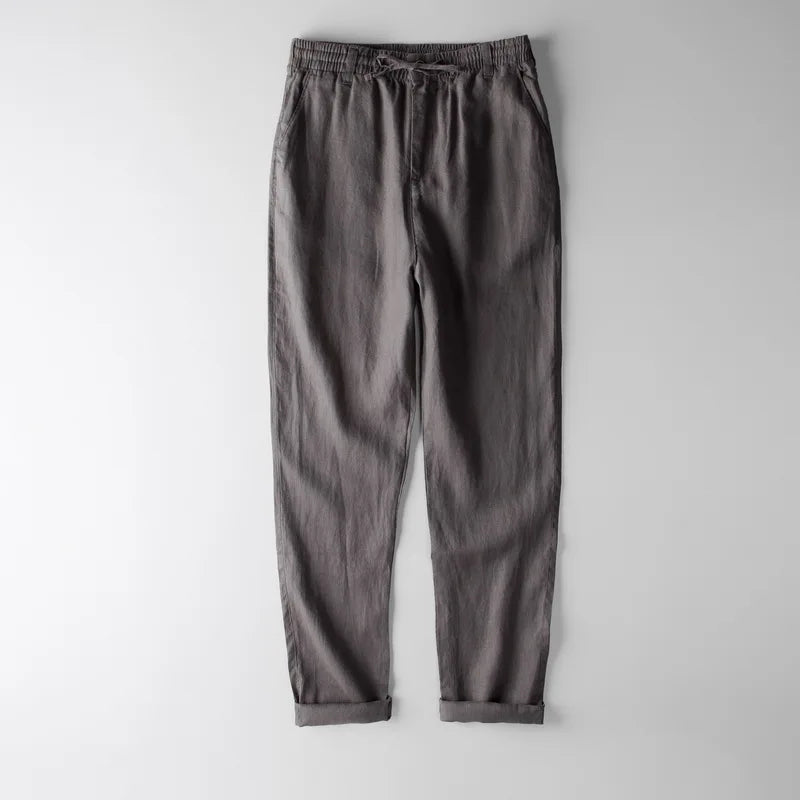 Italy 100% linen brand pants men casual fashion trousers for men solid elastic waist pants mens trend breathable trousers men