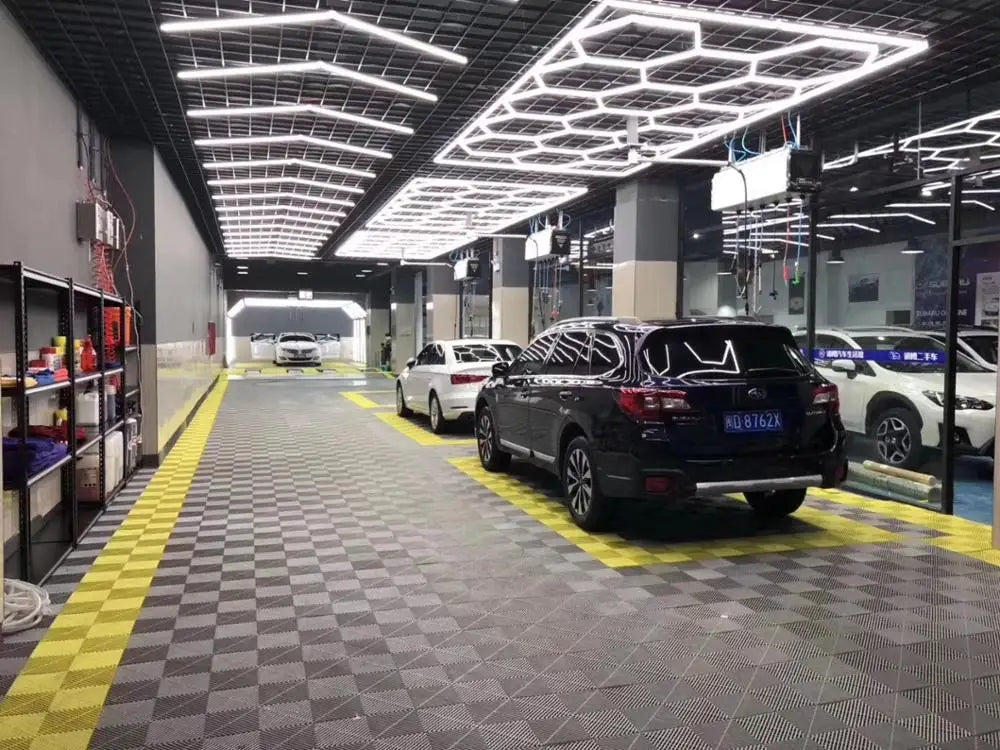 2.41*3.5M with Outline Hexagon Led Garage Lamp Inspection Hexagon Panel Light for Ceiling Wall Detailing Studio Poshing Workshop