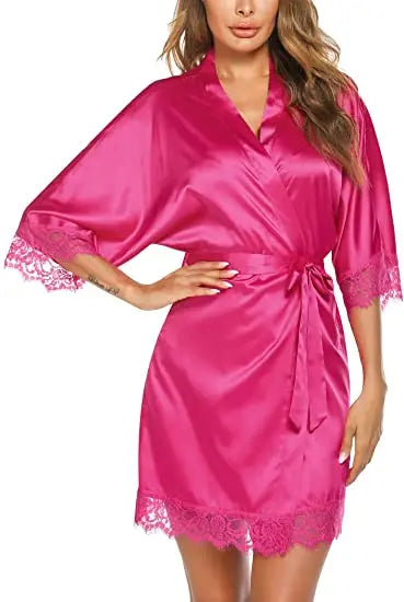 Silky Lace Robe, Monochrome robe，Satin Bridesmaid Robes ,Lace Bride Robe,Bridesmaid Gifts , women robe A9007