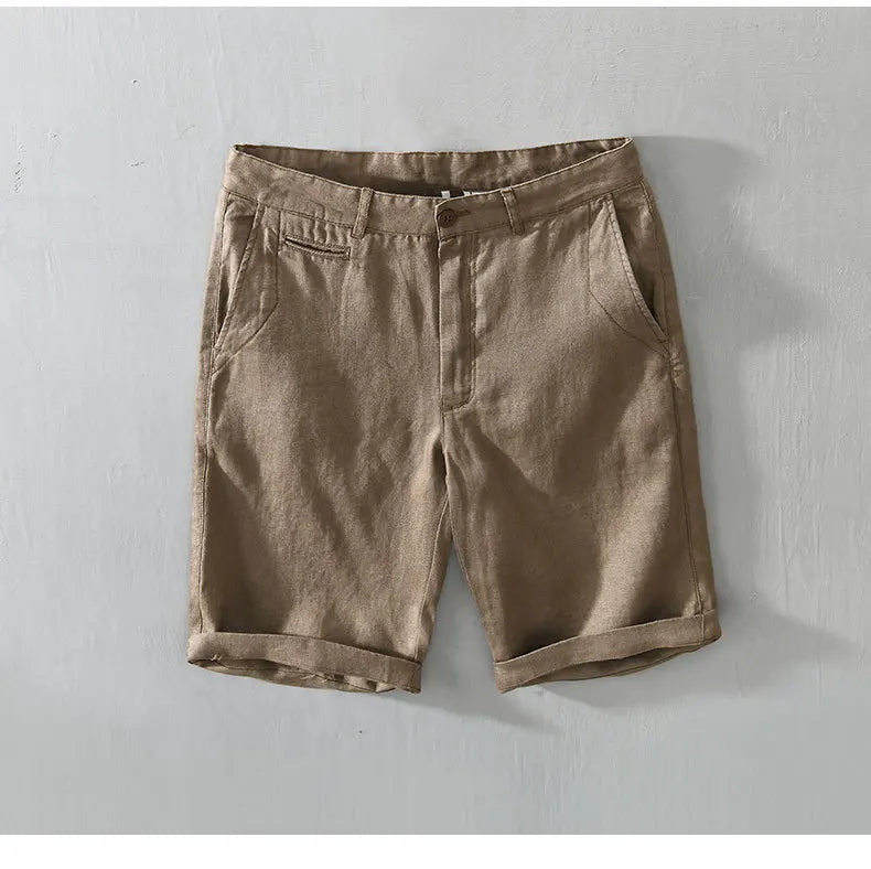 Summer New 100% Linen Casual Shorts Men Clothing Slim Solid Color Streetwear Pants Oversize B8216