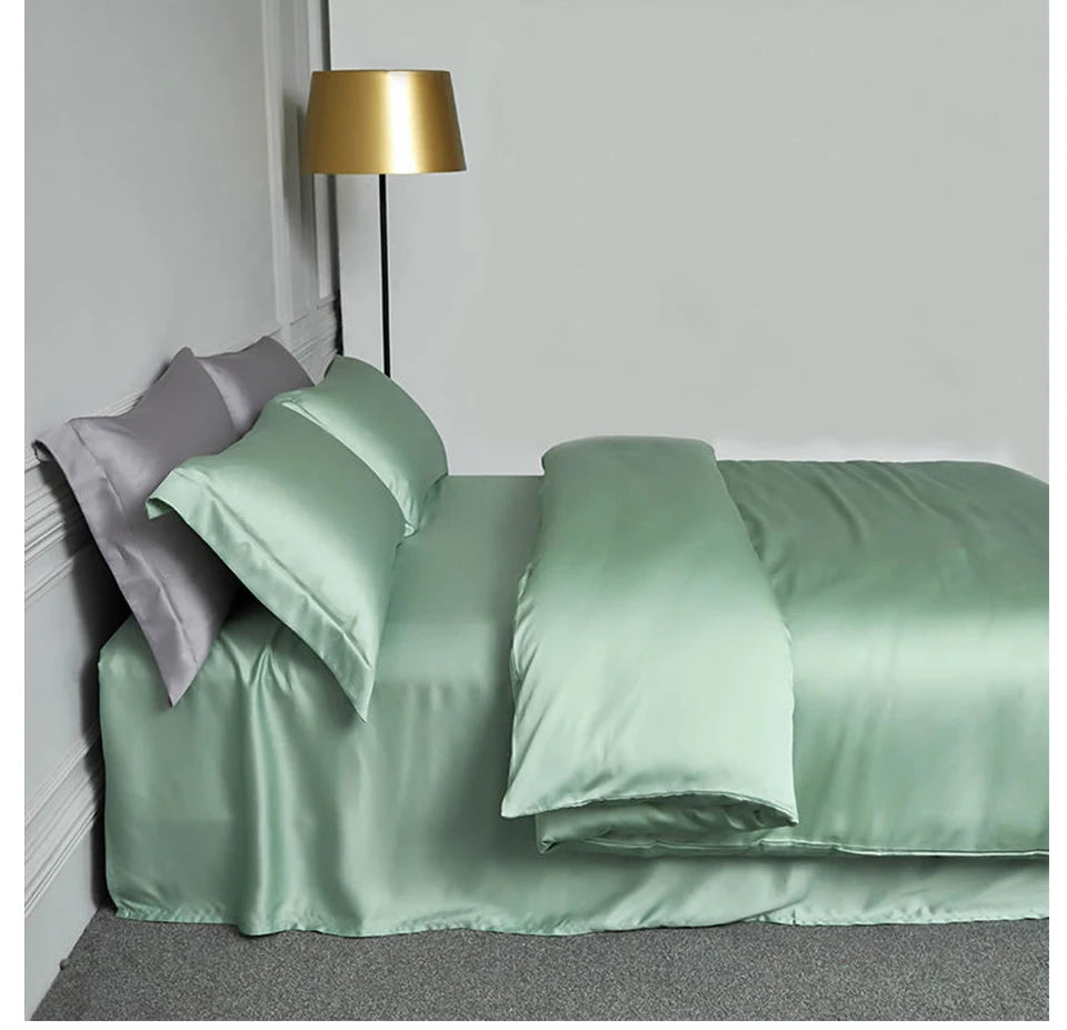 Lofuka Luxury Beauty 100% Silk Bedding Set Pure Silk Women Quilt Cover Double Flat Sheet Fitted Sheet Pillowcase For Deep Sleep