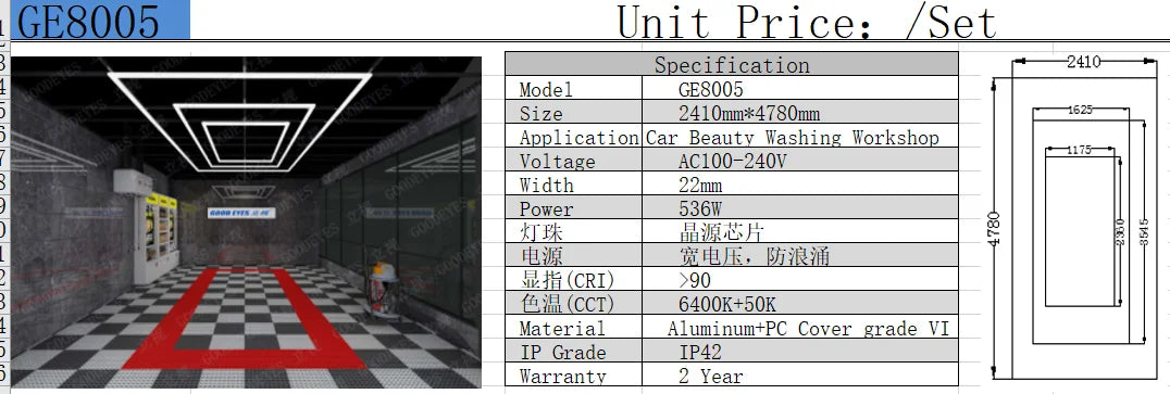 2.41*3.5M with Outline Hexagon Led Garage Lamp Inspection Hexagon Panel Light for Ceiling Wall Detailing Studio Poshing Workshop