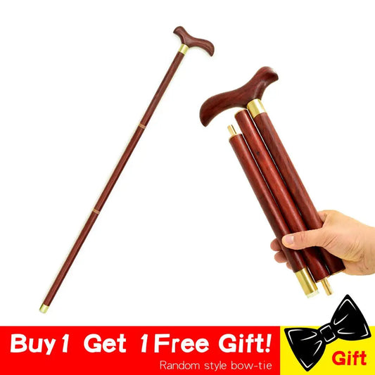 Wood Walking Stick Cane 3-Sections Foldable Wooden T Bird Handle Stick for Man Vintage Gentle Walking Cane Gentleman Stick Canes