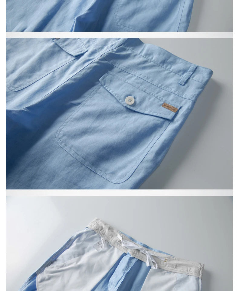 Designer new linen shorts men casual beach short men brand wild leisure solid Cargo shorts for men bermuda masculina bermudas