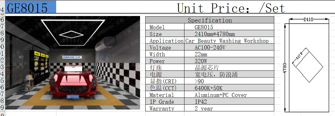 2.41*3.5M with Outline Hexagon Led Garage Lamp Inspection Hexagon Panel Light for Ceiling Wall Detailing Studio Poshing Workshop