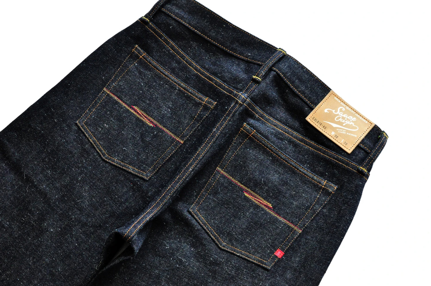 SAUCE ORIGIN EXL916-AG Mens Jeans cotton linen Selvedge Sanforized Raw Denim Jeans for Men Straight Fit Silver Button 19 oz