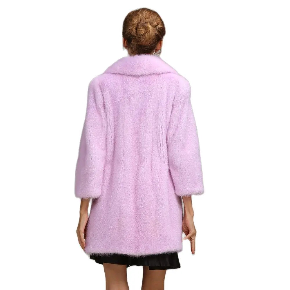 Western New Fashion Warm Coat Modest Light Purple Real Mink Fur Clothing Beautiful