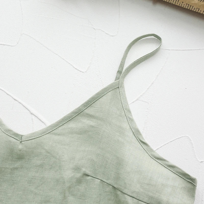 100% Linen Women'S Dress Casual Adjustable Strap Open Side Elegant Dresses For Women Vestido Feminino 120805WLY