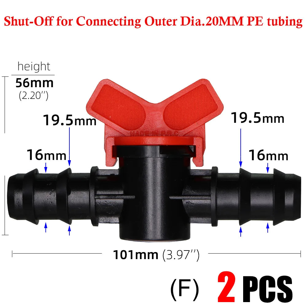 16mm 20mm 25mm 4/7mm 8/11mm Shut-off Valve Garden Hose Waterstop Barb Connector 1/4'' 1/2'' 3/4'' Drip Irrigation Valve Fittings