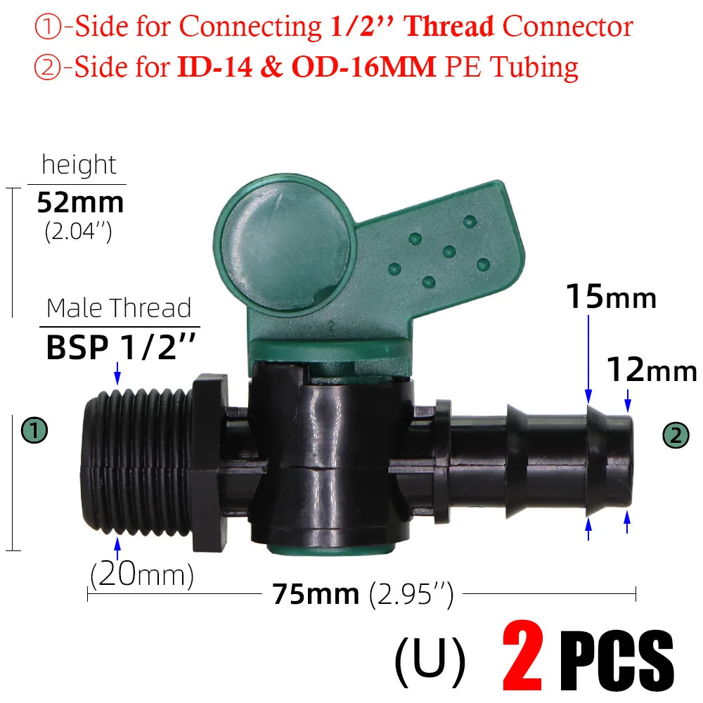 16mm 20mm 25mm 4/7mm 8/11mm Shut-off Valve Garden Hose Waterstop Barb Connector 1/4'' 1/2'' 3/4'' Drip Irrigation Valve Fittings