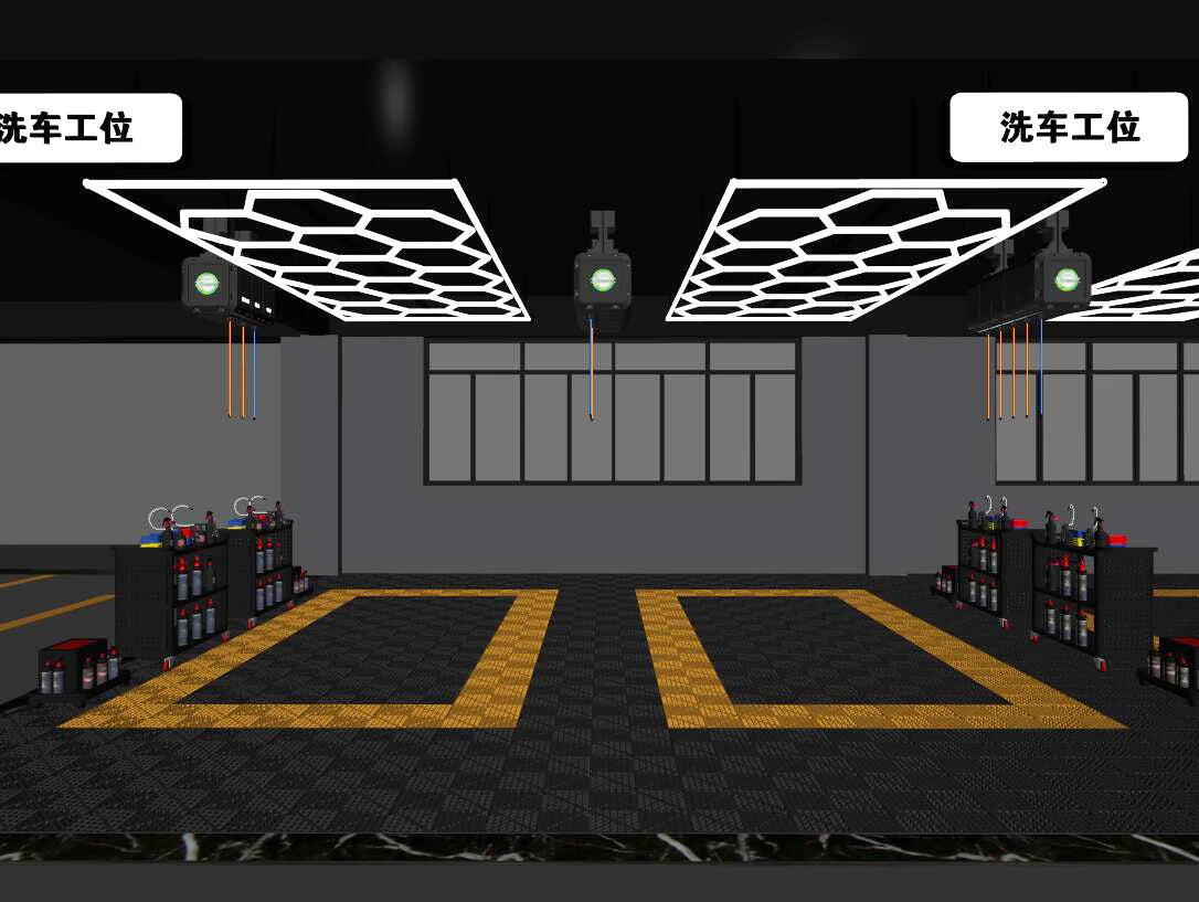 2.41*3.5M with Outline Hexagon Led Garage Lamp Inspection Hexagon Panel Light for Ceiling Wall Detailing Studio Poshing Workshop