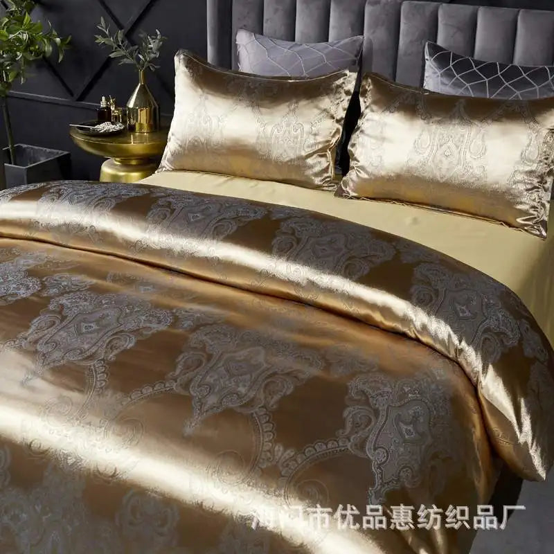Satin Jacquard Bedding Set Luxury Bed Linens European Style Duvet Cover Queen King Size For Adults