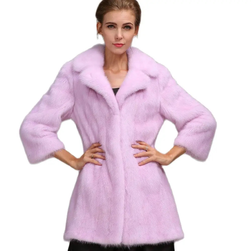 Western New Fashion Warm Coat Modest Light Purple Real Mink Fur Clothing Beautiful