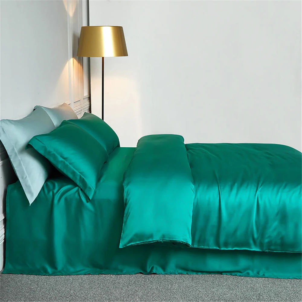 Lofuka Luxury Beauty 100% Silk Bedding Set Pure Silk Women Quilt Cover Double Flat Sheet Fitted Sheet Pillowcase For Deep Sleep