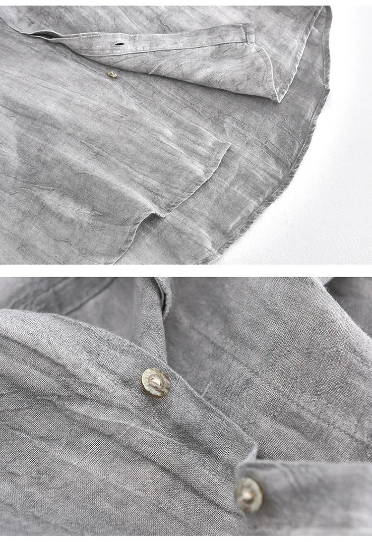 Men Spring Autumn High Quality Healthy 100% Linen Shirts Vintage Wrinkled Soft Breathable Slim Fit Tops Business Casual Shirts