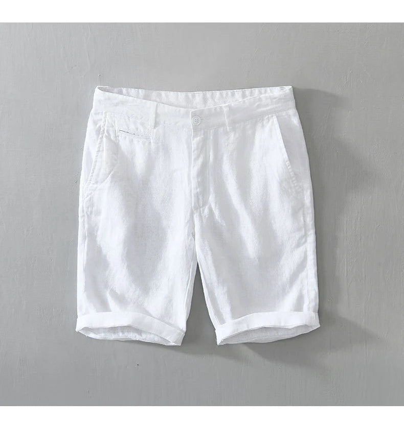Summer New 100% Linen Casual Shorts Men Clothing Slim Solid Color Streetwear Pants Oversize B8216
