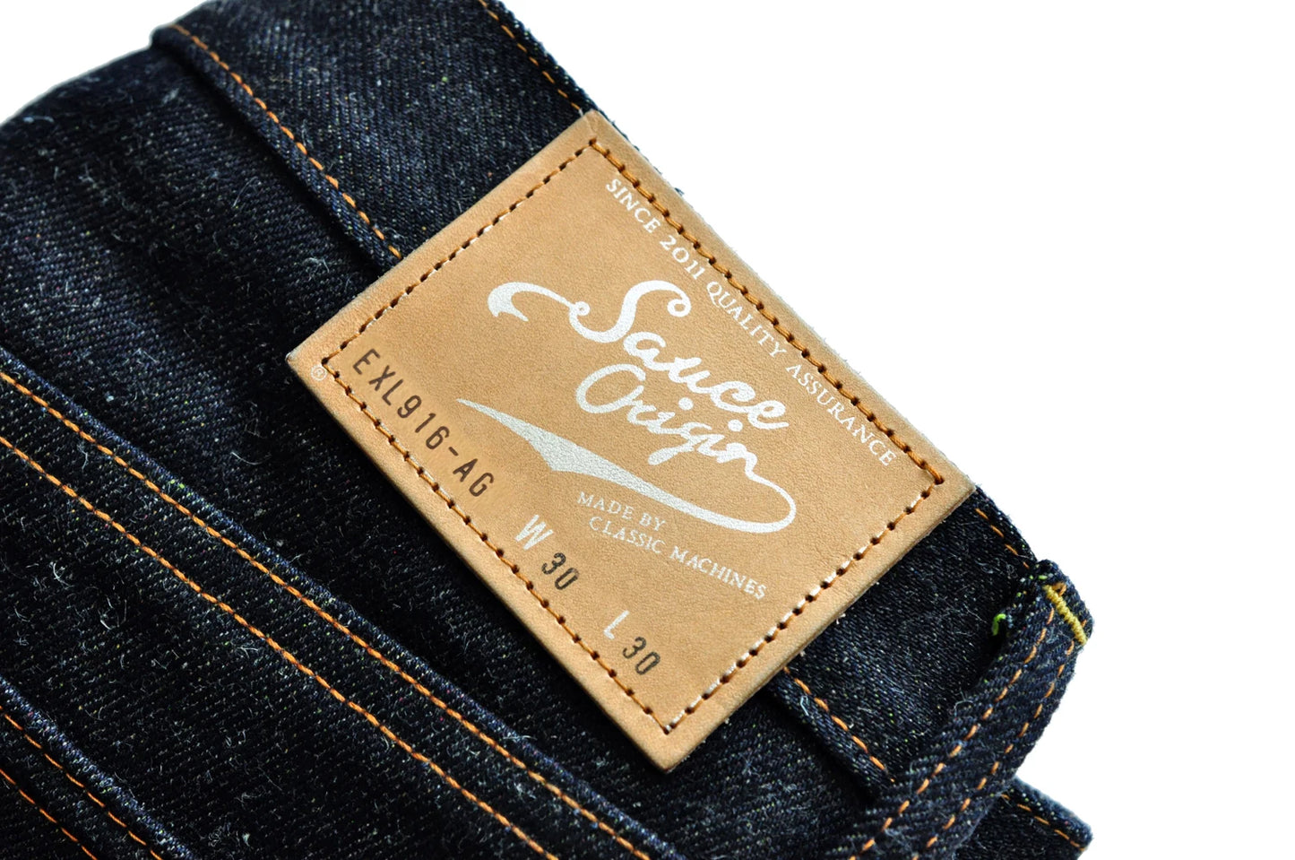 SAUCE ORIGIN EXL916-AG Mens Jeans cotton linen Selvedge Sanforized Raw Denim Jeans for Men Straight Fit Silver Button 19 oz