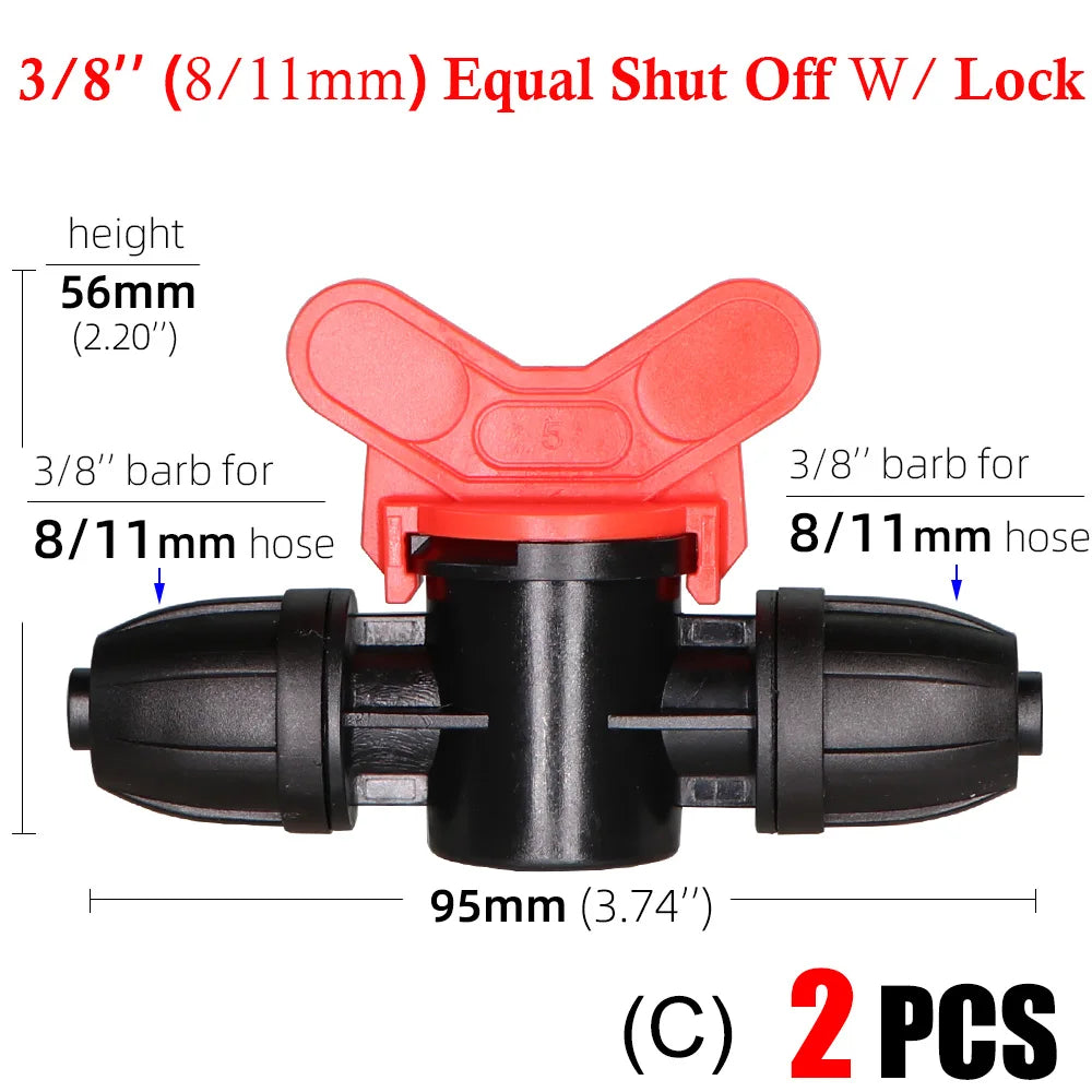 16mm 20mm 25mm 4/7mm 8/11mm Shut-off Valve Garden Hose Waterstop Barb Connector 1/4'' 1/2'' 3/4'' Drip Irrigation Valve Fittings