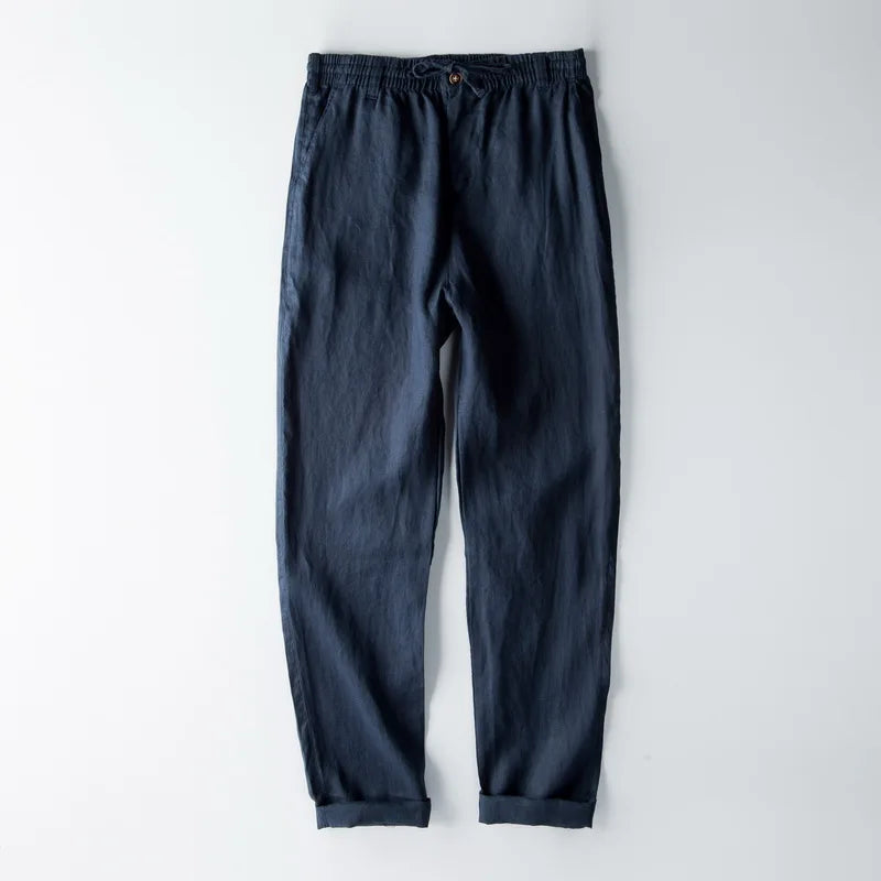 Italy 100% linen brand pants men casual fashion trousers for men solid elastic waist pants mens trend breathable trousers men