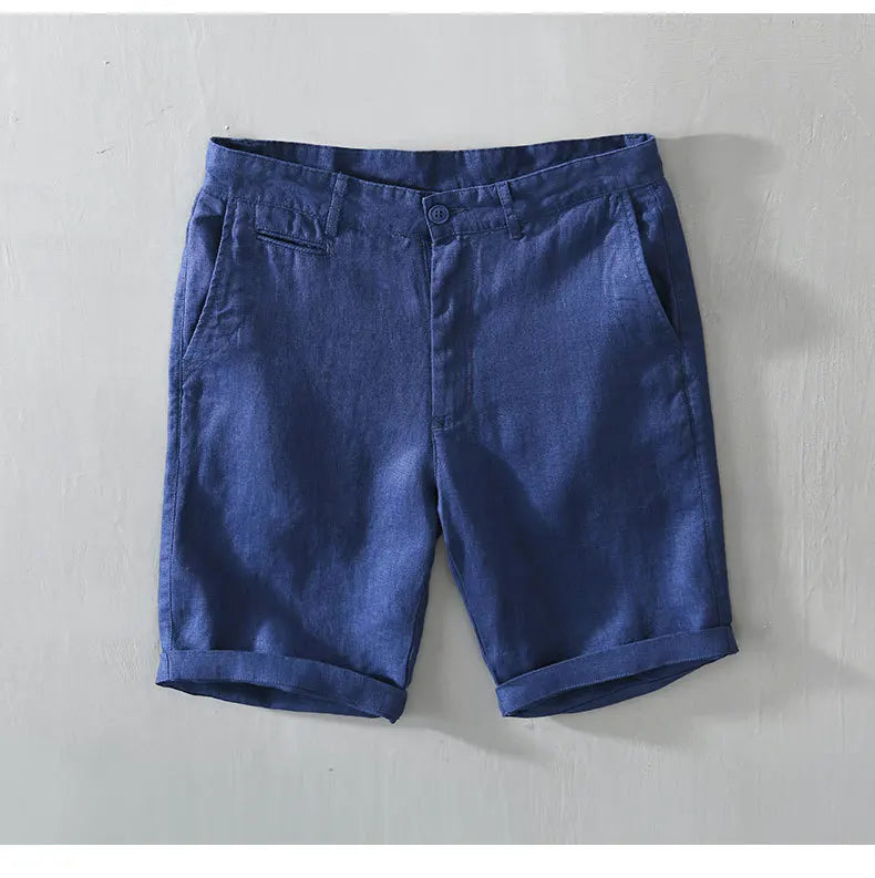 Summer New 100% Linen Casual Shorts Men Clothing Slim Solid Color Streetwear Pants Oversize B8216