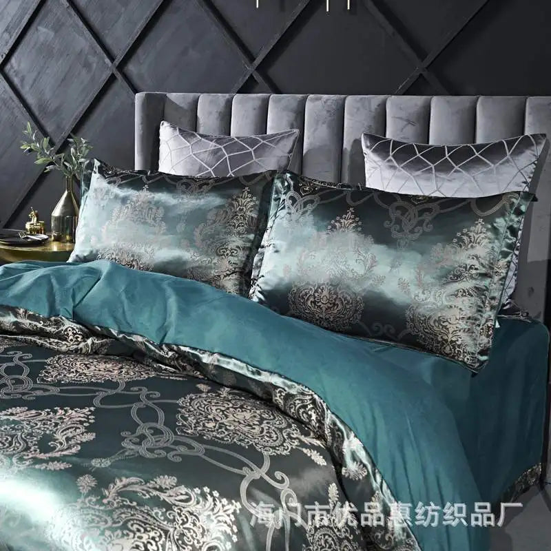 Satin Jacquard Bedding Set Luxury Bed Linens European Style Duvet Cover Queen King Size For Adults