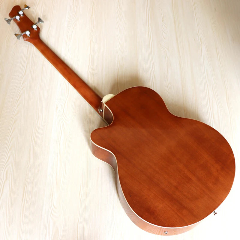 Acoustic Electric Bass Guitar 4 String High Gloss Acoustic Bass 43 Inch Natural Color Black Color Cutaway Bass Guitar with EQ