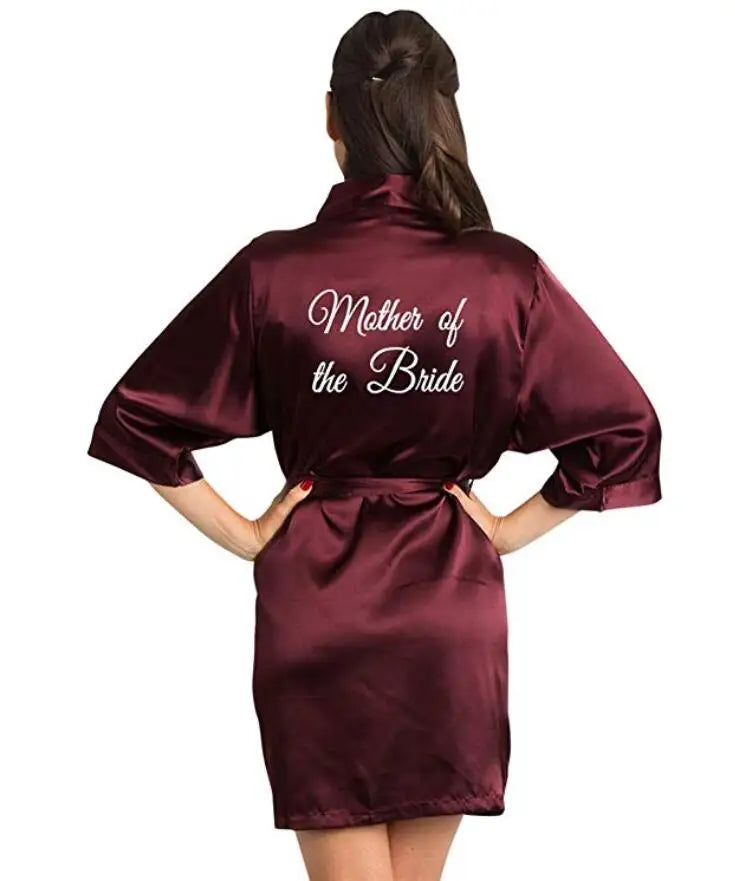 Burgundy Satin Kimono Robes women short pajamas dressing gown wine red Bridesmaid Gift team bride Bridal Party Robes