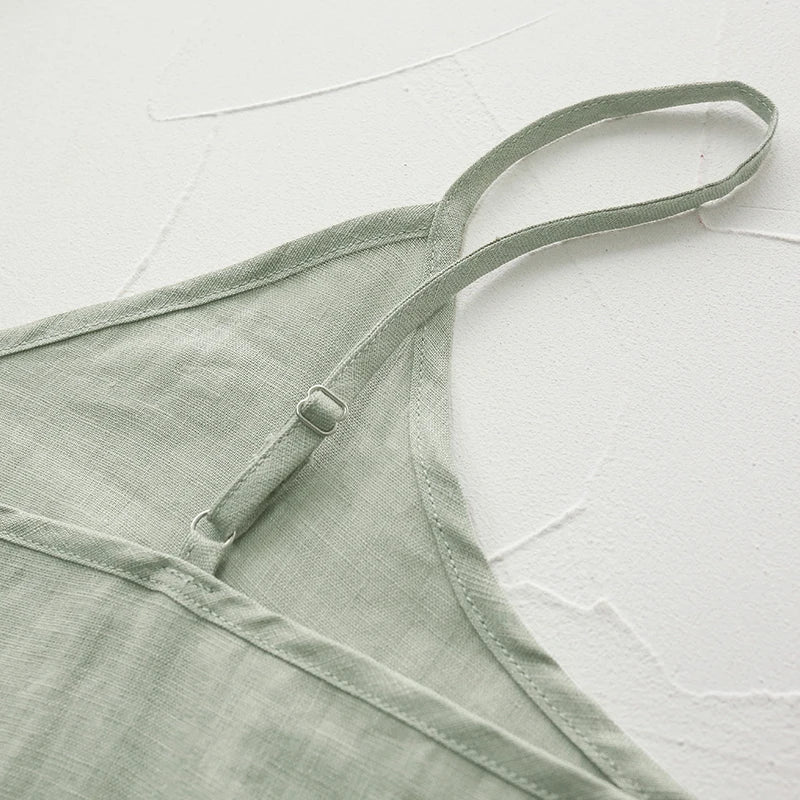 100% Linen Women'S Dress Casual Adjustable Strap Open Side Elegant Dresses For Women Vestido Feminino 120805WLY