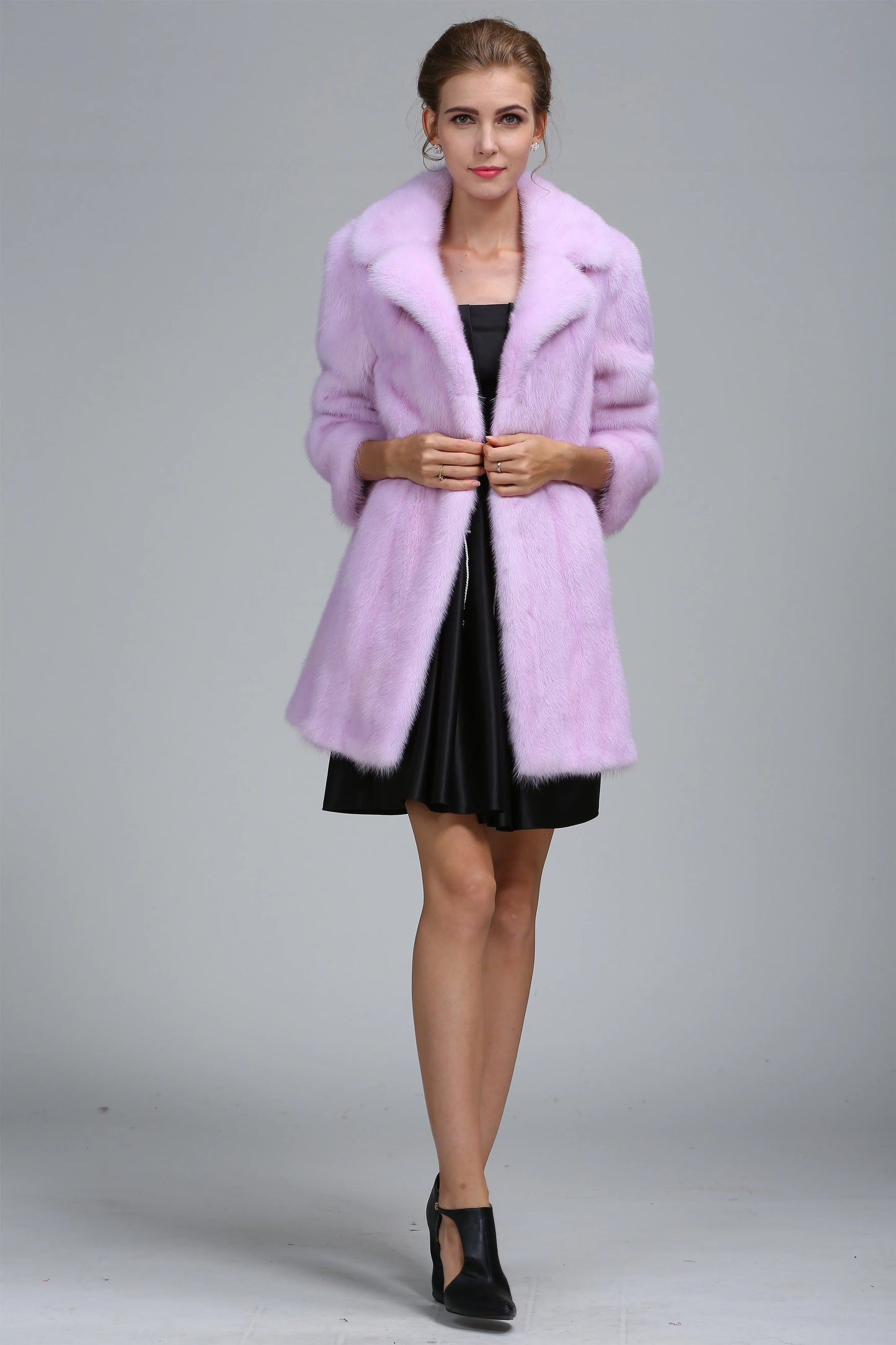 Western New Fashion Warm Coat Modest Light Purple Real Mink Fur Clothing Beautiful
