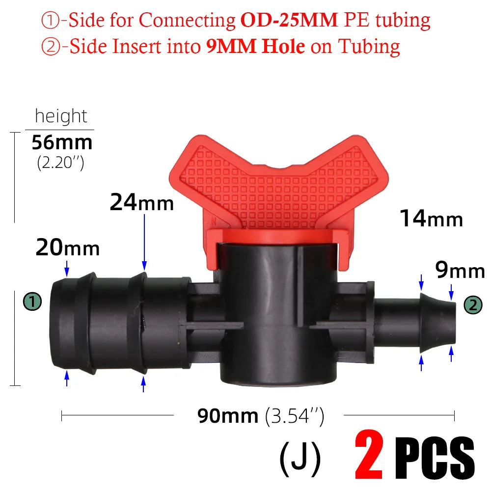 16mm 20mm 25mm 4/7mm 8/11mm Shut-off Valve Garden Hose Waterstop Barb Connector 1/4'' 1/2'' 3/4'' Drip Irrigation Valve Fittings