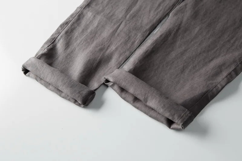 Italy 100% linen brand pants men casual fashion trousers for men solid elastic waist pants mens trend breathable trousers men