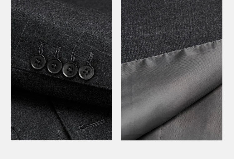 100% Wool Mens Suits Set Blazer + Pant High Quality Dark Deep Grey Christmas Party Wear Single Breasted Thin Formal Clothing 46A