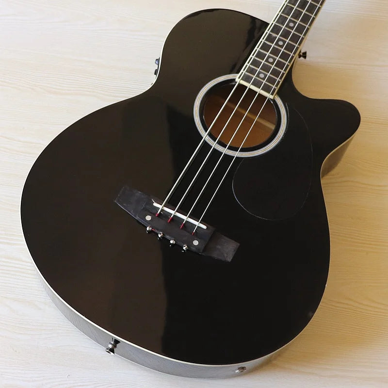 Acoustic Electric Bass Guitar 4 String High Gloss Acoustic Bass 43 Inch Natural Color Black Color Cutaway Bass Guitar with EQ