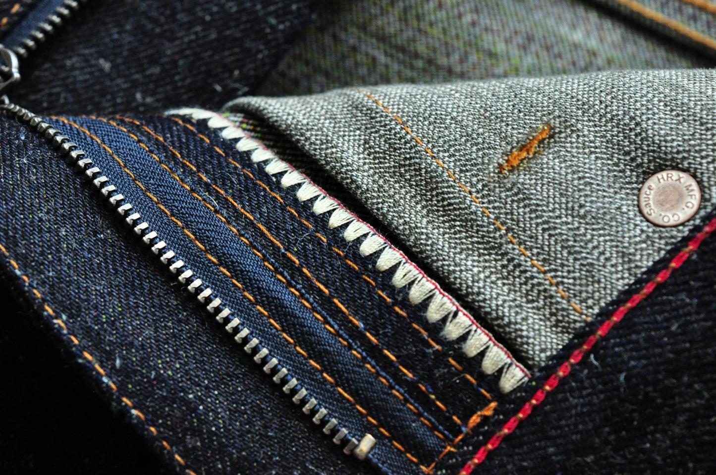 SAUCE ORIGIN EXL916-AG Mens Jeans cotton linen Selvedge Sanforized Raw Denim Jeans for Men Straight Fit Silver Button 19 oz