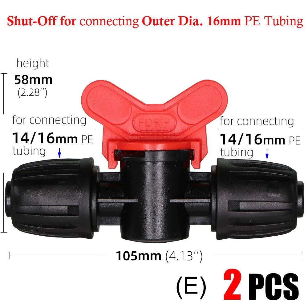 16mm 20mm 25mm 4/7mm 8/11mm Shut-off Valve Garden Hose Waterstop Barb Connector 1/4'' 1/2'' 3/4'' Drip Irrigation Valve Fittings