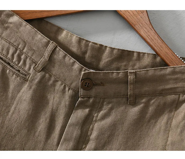 Summer New 100% Linen Casual Shorts Men Clothing Slim Solid Color Streetwear Pants Oversize B8216