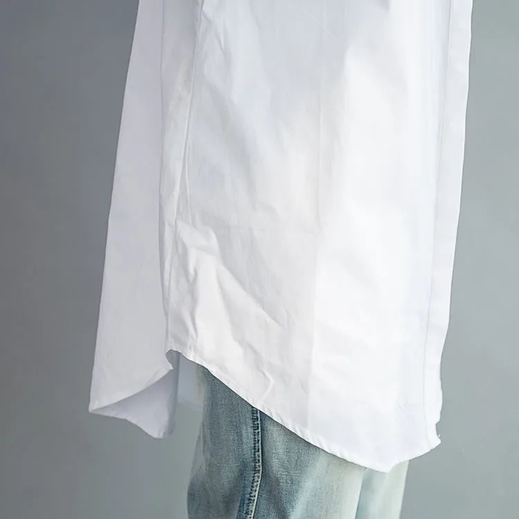 Summer 100% Cotton Women White Shirts Fashion Long-sleeve Large Loose Blouse Bow Fashion Lady Clothing 0.24KG