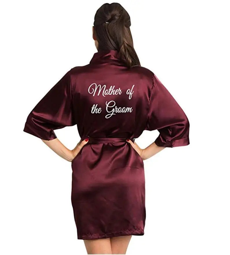 Burgundy Satin Kimono Robes women short pajamas dressing gown wine red Bridesmaid Gift team bride Bridal Party Robes
