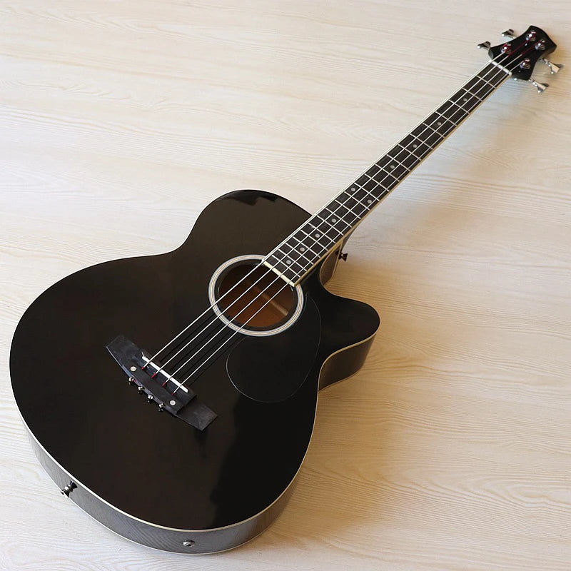 Acoustic Electric Bass Guitar 4 String High Gloss Acoustic Bass 43 Inch Natural Color Black Color Cutaway Bass Guitar with EQ