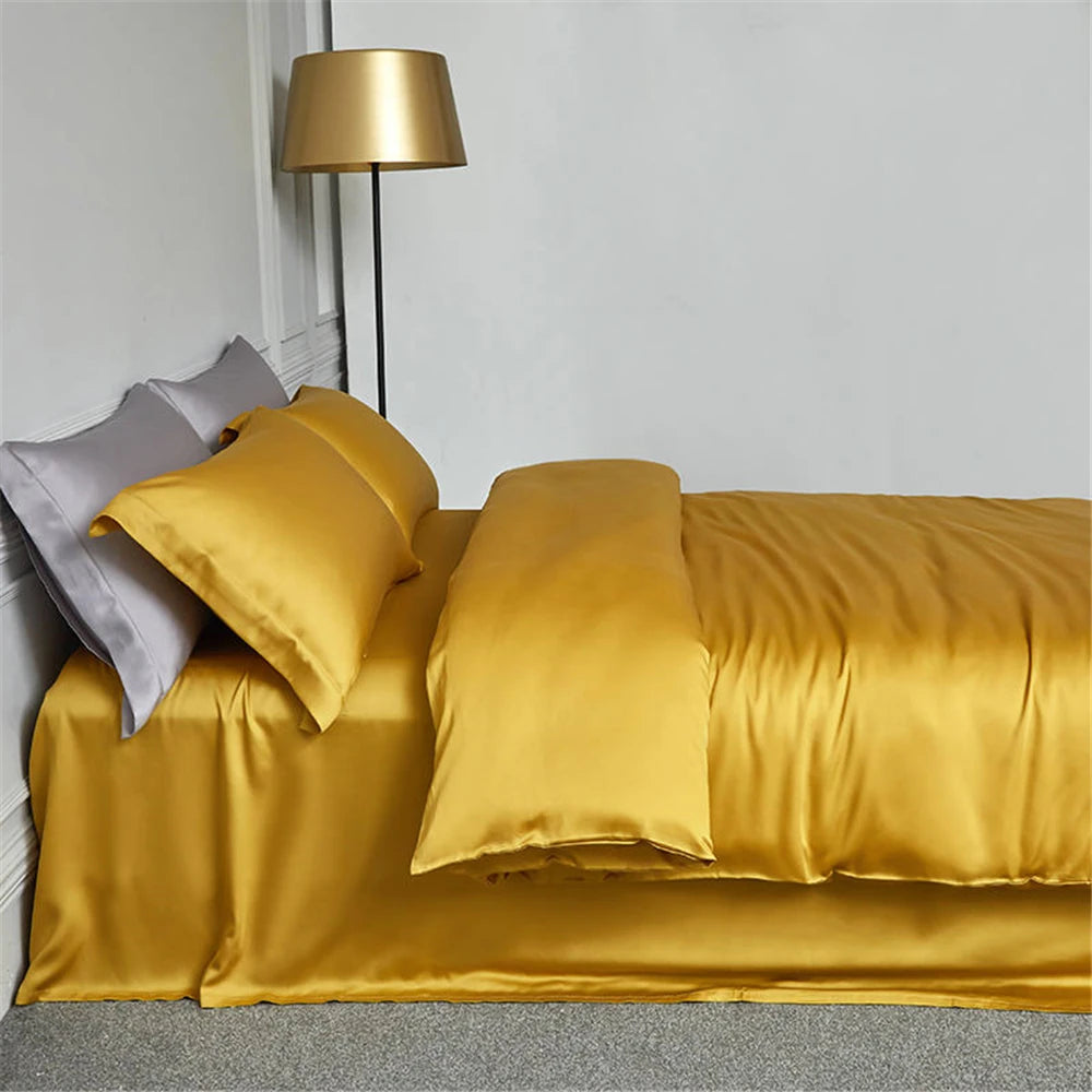 Lofuka Luxury Beauty 100% Silk Bedding Set Pure Silk Women Quilt Cover Double Flat Sheet Fitted Sheet Pillowcase For Deep Sleep