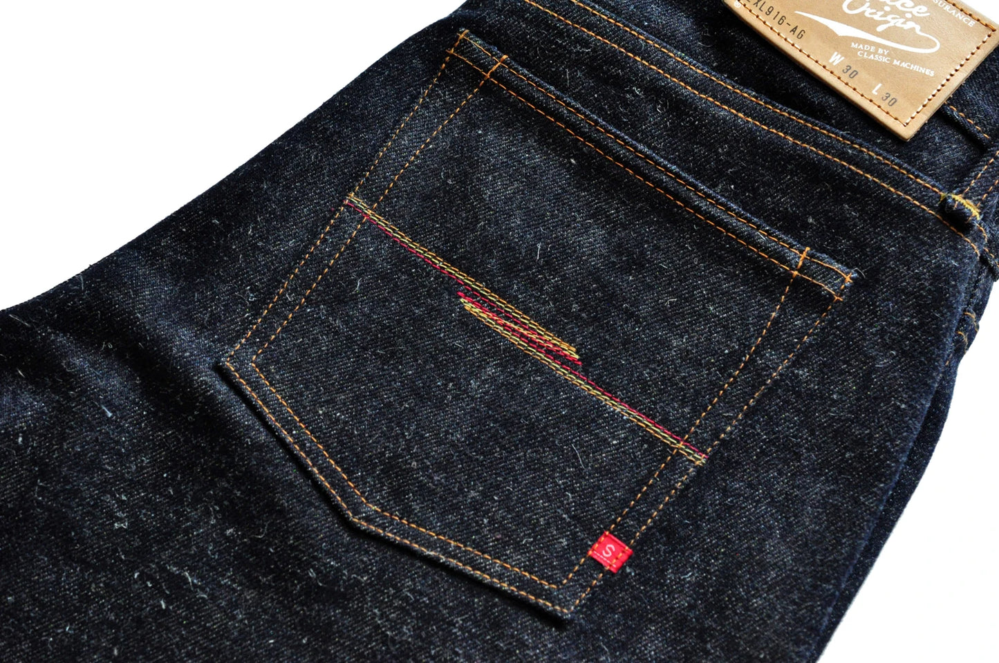 SAUCE ORIGIN EXL916-AG Mens Jeans cotton linen Selvedge Sanforized Raw Denim Jeans for Men Straight Fit Silver Button 19 oz