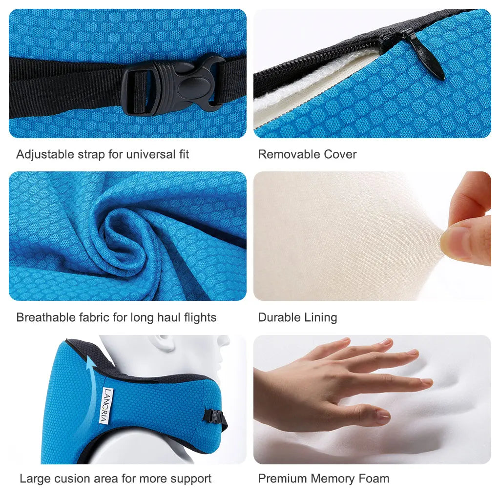 6-in-1 Neck Pillow Long Haul Astronaut Memory Foam Travel Detachable Hood Adjustable Ages Side Elastic Pocket Neck Cushion Plane