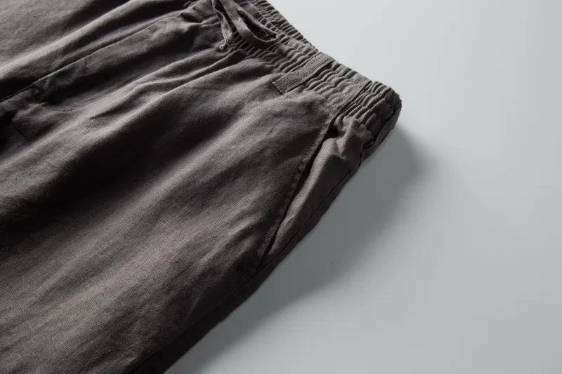 Italy 100% linen brand pants men casual fashion trousers for men solid elastic waist pants mens trend breathable trousers men