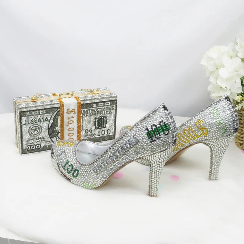 2021 bao ya fang Large size shoes bag ladies fashion shoes high heels high heels round toe party dress shoes