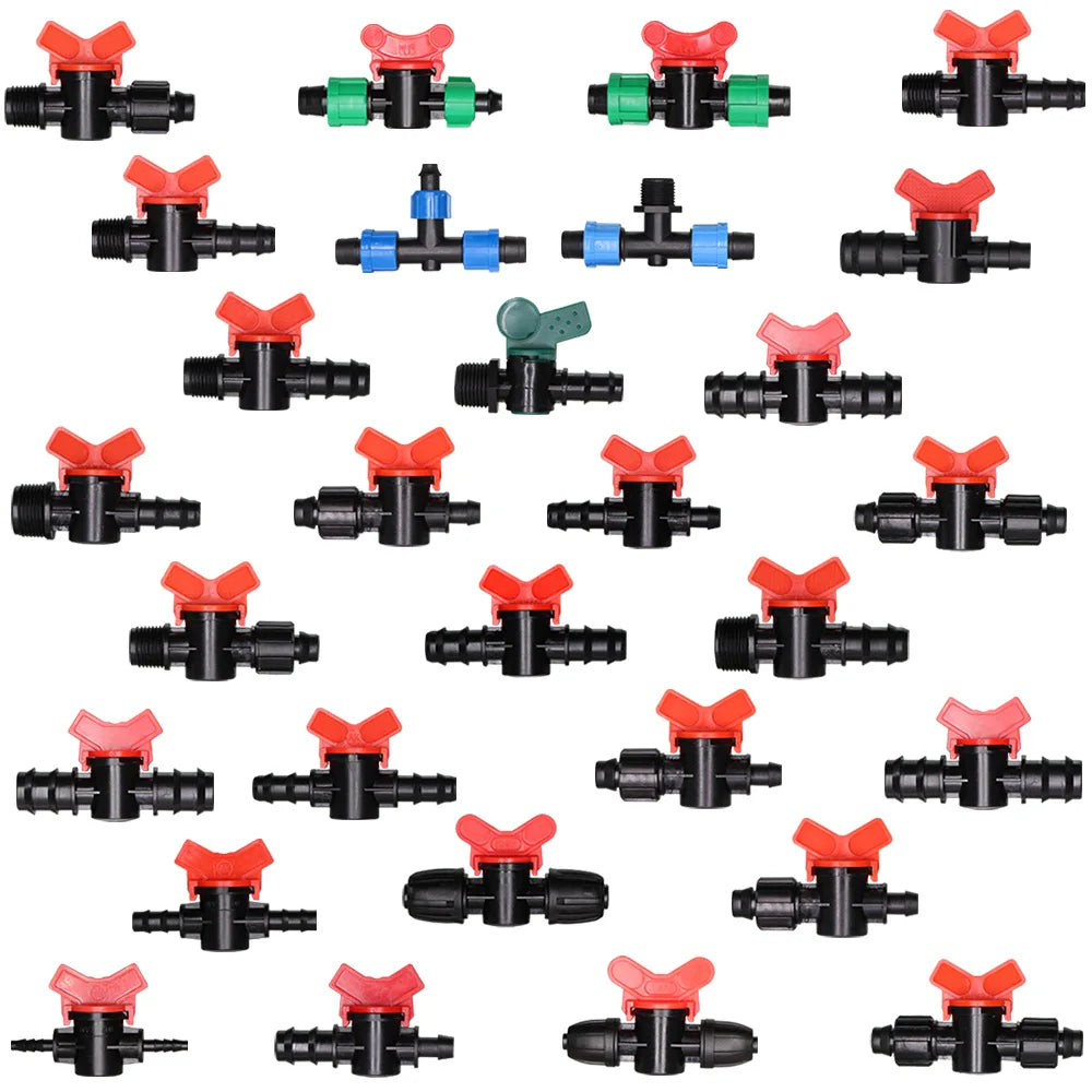16mm 20mm 25mm 4/7mm 8/11mm Shut-off Valve Garden Hose Waterstop Barb Connector 1/4'' 1/2'' 3/4'' Drip Irrigation Valve Fittings