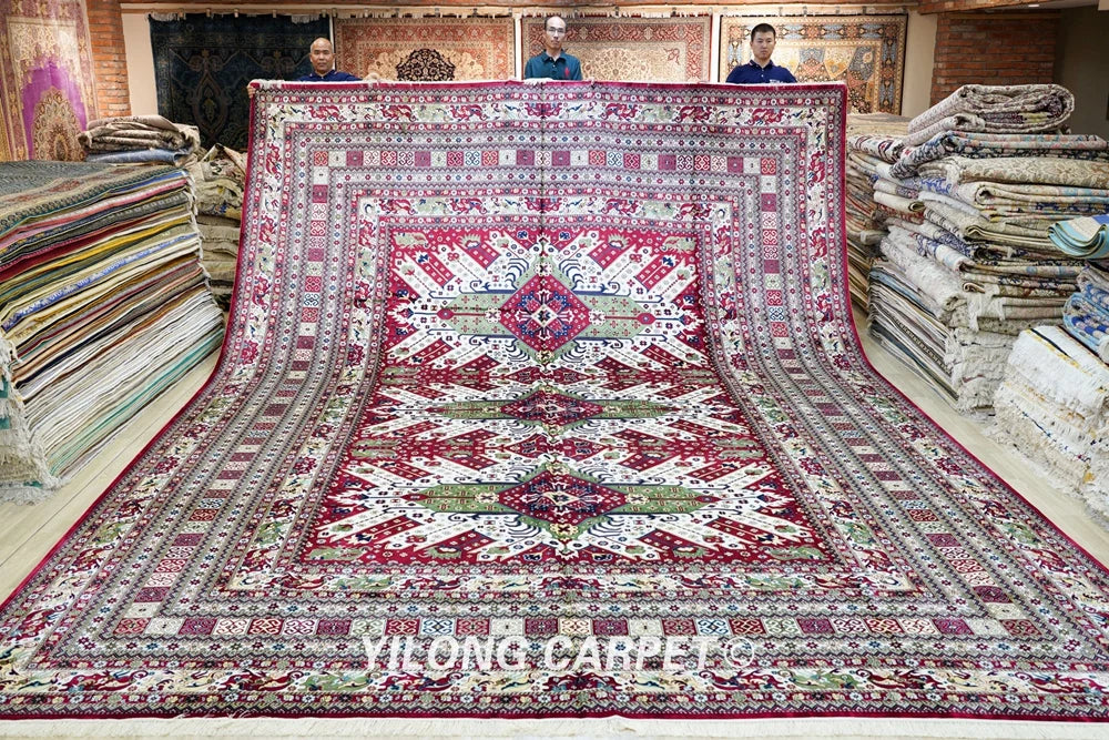 Yilong 14'x20' Oversize Silk Oriental Rug Handwoven Afghan Rug Carpet Home Office (TJ325A)