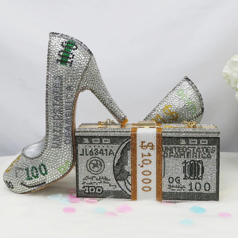 2021 bao ya fang Large size shoes bag ladies fashion shoes high heels high heels round toe party dress shoes