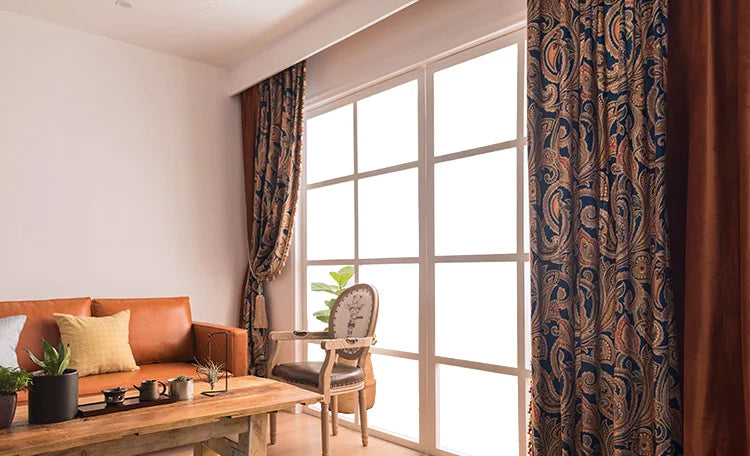 American Light Luxury Orange Orange Velvet Pure Color Lace Stitching Blackout Curtains for Living Room Bedroom Finished Product